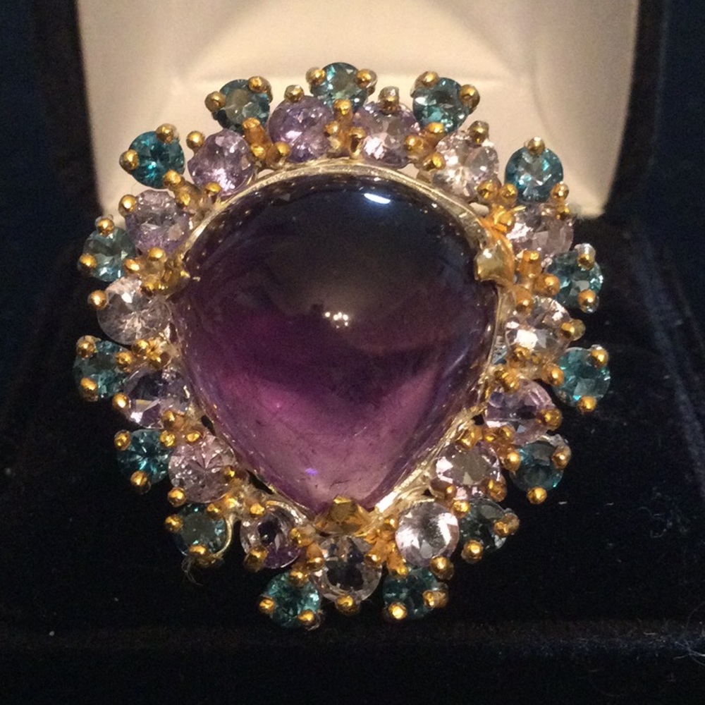 Amazing Genuine Amethyst & Tanzanite Ring, Custom made one of a kind !
